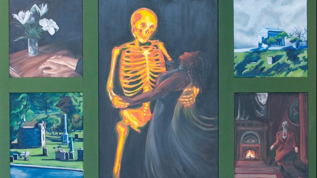 5paintingsingreenframe